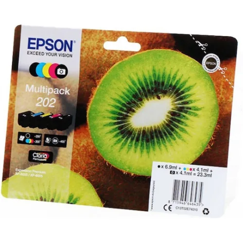 Epson 202 Γνήσιο Πακέτο 5 Μελανιών Εκτυπωτή InkJet Photo Μαύρο / Κίτρινο / Κυανό / Ματζέντα / Μαύρο (C13T02E74010 C13T02E74020)