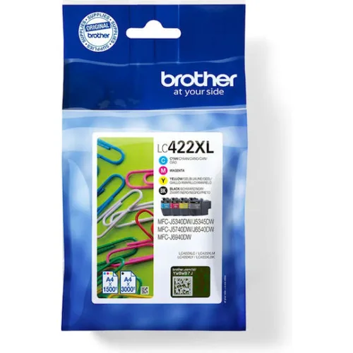 Brother LC422XL Γνήσιο Πακέτο 4 Μελανιών Εκτυπωτή InkJet Κίτρινο / Κυανό / Ματζέντα / Μαύρο (LC-422XLVAL)