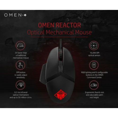 HP Reactor RGB Gaming Ποντίκι 16000 DPI Μαύρο