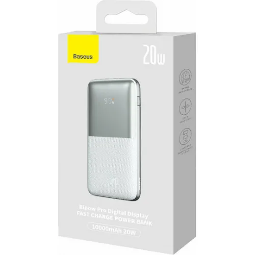 Baseus Bipow Pro Power Bank 10000mAh 20W με 2 Θύρες USB-A και Θύρα USB-C Λευκό