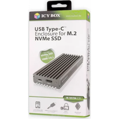 Icy Box Θήκη για Σκληρό Δίσκο M.2 PCI Express NVME με σύνδεση USB 3.1 Type-C σε Γκρι χρώμα