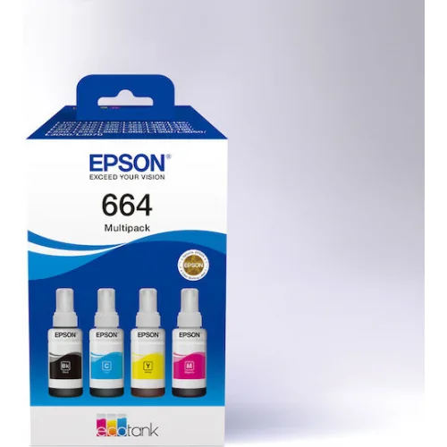 Epson 664 Γνήσιο Πακέτο 4 Μελανιών Εκτυπωτή InkJet Κίτρινο / Κυανό / Ματζέντα / Μαύρο (C13T66464A)