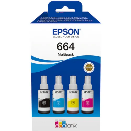 Epson 664 Γνήσιο Πακέτο 4 Μελανιών Εκτυπωτή InkJet Κίτρινο / Κυανό / Ματζέντα / Μαύρο (C13T66464A)