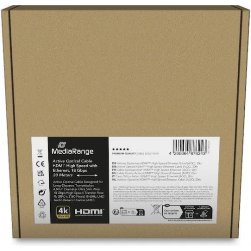 MediaRange HDMI 2.0 Cable HDMI male - HDMI male 20m Χρυσό