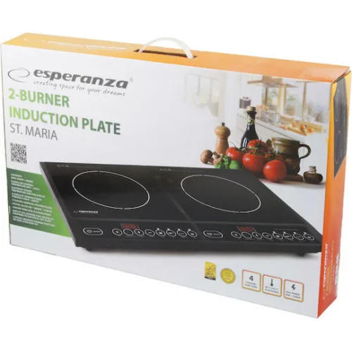 Esperanza Επιτραπέζια Εστία Επαγωγική Διπλή Μαύρη