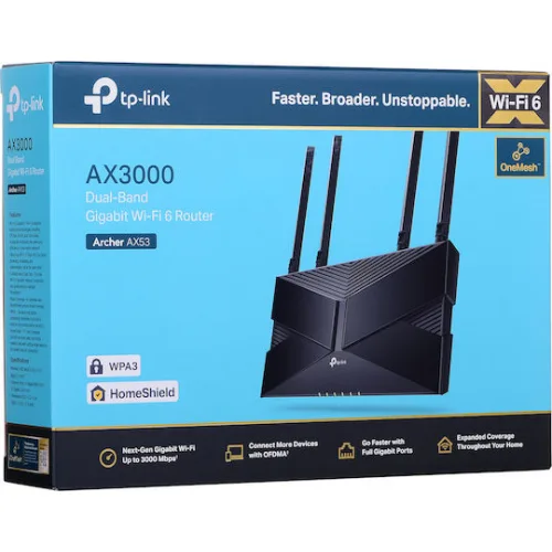 TP-LINK Archer AX53 v1 Ασύρματο Router Wi‑Fi 6 με 4 Θύρες Gigabit Ethernet TP-LINK Archer AX53 v1 Ασύρματο Router Wi‑Fi 6 με 4 Θύρες Gigabit Ethernet