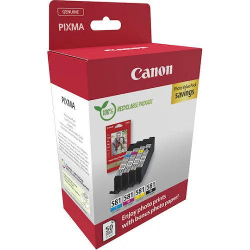 Canon CLI-581 Γνήσιο Photo Value Pack με 1 Μελάνι InkJet Κυανό / Ματζέντα / Κίτρινο / Μαύρο (2106C006)