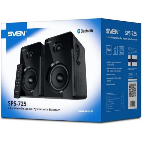 Sven SPS-725 Ασύρματα Ηχεία Υπολογιστή 2.0 με Bluetooth και Ισχύ 50W σε Μαύρο Χρώμα Sven SPS-725 Ασύρματα Ηχεία Υπολογιστή 2.0 με Bluetooth και Ισχύ 50W σε Μαύρο Χρώμα