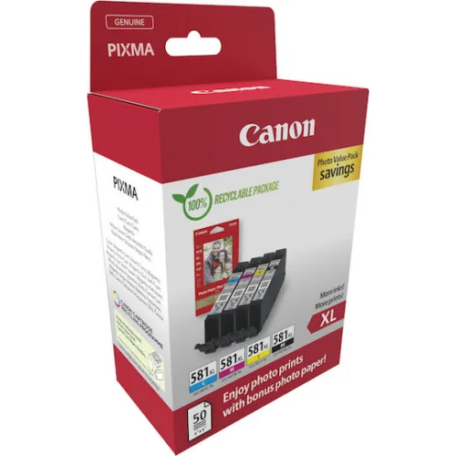 Canon CLI-581XL Γνήσιο Photo Value Pack με 4 Μελάνια Εκτυπωτή InkJet Κίτρινο / Κυανό / Ματζέντα / Μαύρο (2052C006)