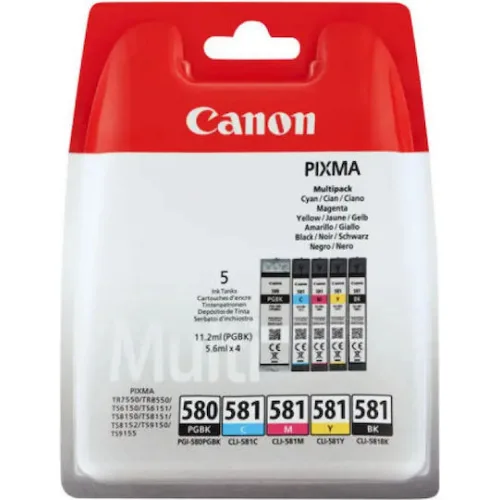 Canon CLI-581 Γνήσιο Πακέτο 4 Μελανιών Εκτυπωτή InkJet Κίτρινο / Κυανό / Ματζέντα / Μαύρο (2103C007)