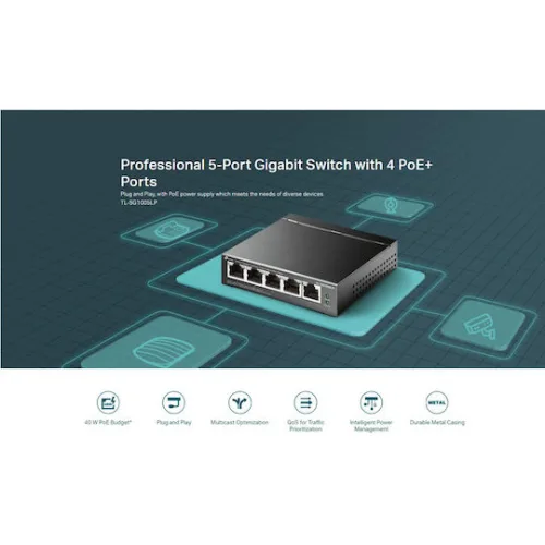 TP-LINK TL-SG1005LP v2 Unmanaged L2 PoE+ Switch με 4 Θύρες Gigabit (1Gbps) Ethernet