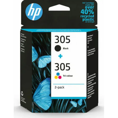 HP 305 Γνήσιο Πακέτο 2 Μελανιών Εκτυπωτή InkJet Πολλαπλό (Color) / Μαύρο (6ZD17AE)