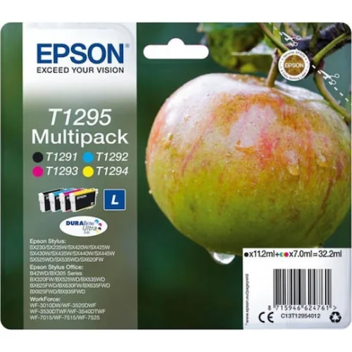 Epson T1295L Γνήσιο Πακέτο 4 Μελανιών Εκτυπωτή InkJet Κίτρινο / Κυανό / Ματζέντα / Μαύρο (C13T12954010 C13T12954012)
