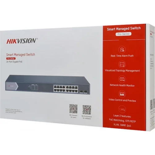 Hikvision DS-3E1518P-SI Managed L2 PoE+ Switch με 16 Θύρες Gigabit (1Gbps) Ethernet και 2 SFP Θύρες
