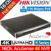 Hikvision Καταγραφικό NVR 16 Καναλιών με Ανάλυση 4K DS-7616NXI-K2/16P(D)