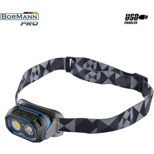Bormann Επαναφορτιζόμενος Φακός Κεφαλής LED IPX6 με Μέγιστη Φωτεινότητα 200lm