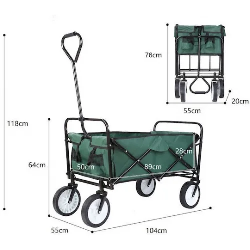BWB3650 Πτυσσόμενο Καρότσι Κήπου Μεταλλικό Τετράτροχο με Μέγιστο Βάρος Φορτίου 80kg 20.32x55x57εκ.