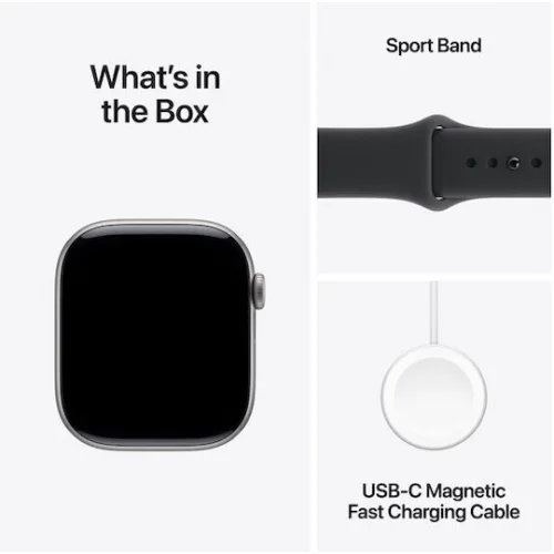 Apple Watch Series 11 Aluminium 46mm Αδιάβροχο με Παλμογράφο (Grey Aluminium Case with Black Sport Band - M/L)