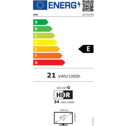 AOC Q27G42XE IPS HDR Monitor 27" QHD 2560x1440 180Hz με Χρόνο Απόκρισης 0.5ms GTG