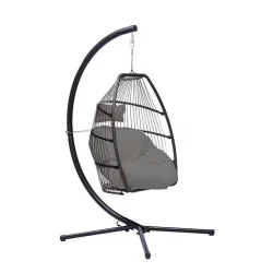 Κρεμαστή Κούνια Φωλιά με Μαξιλάρι Rattan Γκρι Αντοχής έως 130kg Μ95xΠ95xΥ196cm