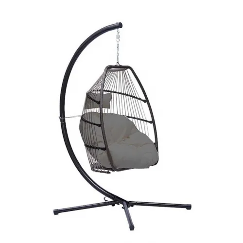 Κρεμαστή Κούνια Φωλιά με Μαξιλάρι Rattan Γκρι Αντοχής έως 130kg Μ95xΠ95xΥ196cm