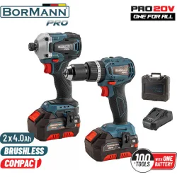 Bormann Pro BBP5003 Σετ Κρουστικό Δραπανοκατσάβιδο & Παλμικό Κατσαβίδι Brushless 20V με 2 Μπαταρίες 4Ah και Θήκη