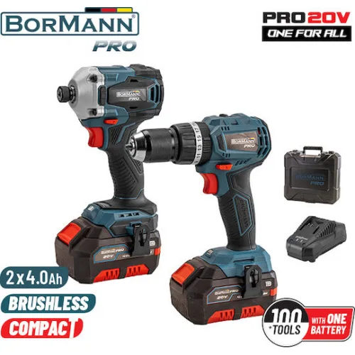 Bormann Pro BBP5003 Σετ Κρουστικό Δραπανοκατσάβιδο & Παλμικό Κατσαβίδι Brushless 20V με 2 Μπαταρίες 4Ah και Θήκη