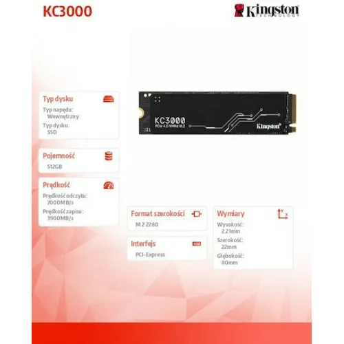Kingston KC3000 SSD 512GB M.2 NVMe PCI Express 4.0