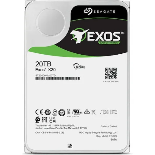Seagate Exos X20 20TB HDD Σκληρός Δίσκος 3.5" SATA III 7200rpm με 256MB Cache για Server Seagate Exos X20 20TB HDD Σκληρός Δίσκος 3.5" SATA III 7200rpm με 256MB Cache για Server