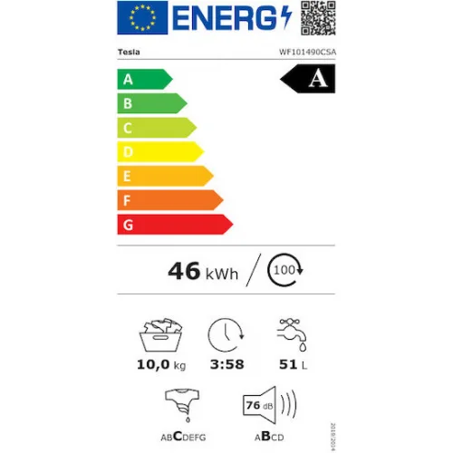 Tesla Πλυντήριο Ρούχων 10kg με Τεχνολογία Ατμού 1400 Στροφών Γκρι WF101490CSA
