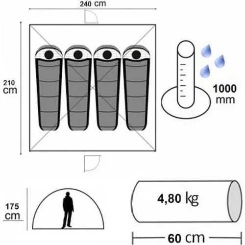 Campus Καλοκαιρινή Σκηνή Camping Τούνελ Λευκή με Διπλό Πανί για 5 Άτομα 570x175x175εκ.