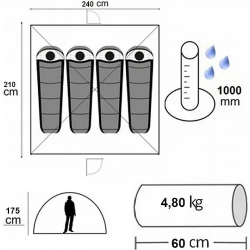 Campus Καλοκαιρινή Σκηνή Camping Τούνελ Λευκή με Διπλό Πανί για 5 Άτομα 570x175x175εκ.