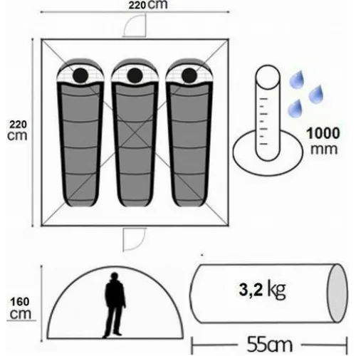 Campus Καλοκαιρινή Σκηνή Camping Igloo Χακί για 4 Άτομα 210x210x150εκ.