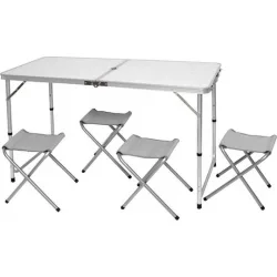 Campus Τραπεζαρία Πικ-Νικ Αλουμινίου Πτυσσόμενη σε Βαλιτσάκι 120x60x70cm Λευκό 5τμχ