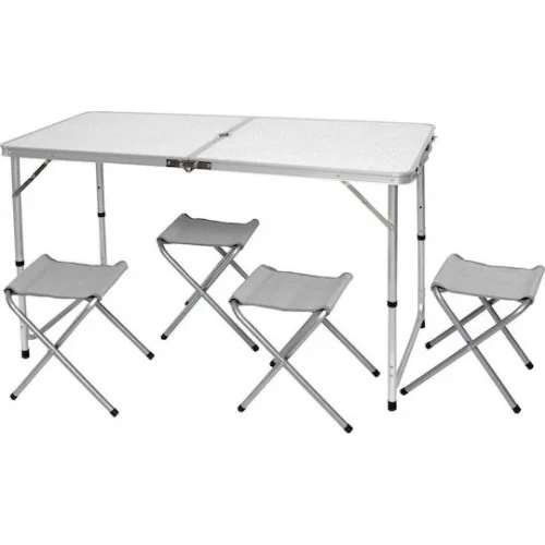 Campus Τραπεζαρία Πικ-Νικ Αλουμινίου Πτυσσόμενη σε Βαλιτσάκι 120x60x70cm Λευκό 5τμχ