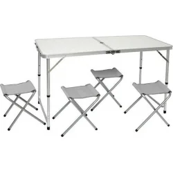 Campus Τραπεζαρία Πικ-Νικ Αλουμινίου Πτυσσόμενη σε Βαλιτσάκι 120x60x70cm Λευκό 5τμχ