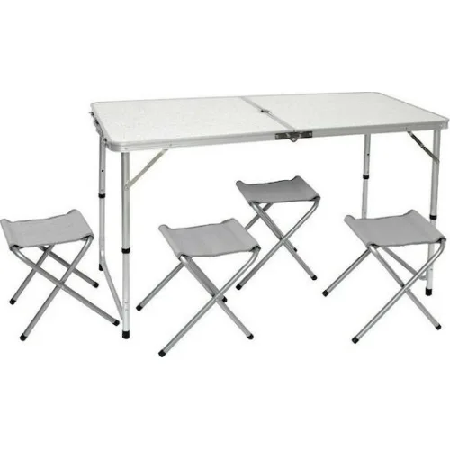 Campus Τραπεζαρία Πικ-Νικ Αλουμινίου Πτυσσόμενη σε Βαλιτσάκι 120x60x70cm Λευκό 5τμχ