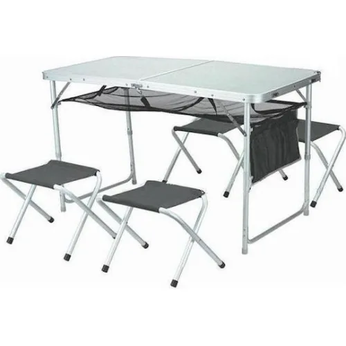 Campus Τραπεζαρία Πικ-Νικ Αλουμινίου Πτυσσόμενη σε Βαλιτσάκι 120x60x70cm Λευκό 5τμχ