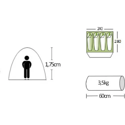 Campus Caledonia Καλοκαιρινή Σκηνή Camping Igloo Πράσινη για 5 Άτομα 240x280x175εκ.