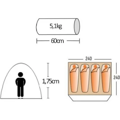 Campus Καλοκαιρινή Σκηνή Camping Igloo Γκρι με Διπλό Πανί για 5 Άτομα 240x240x175εκ.