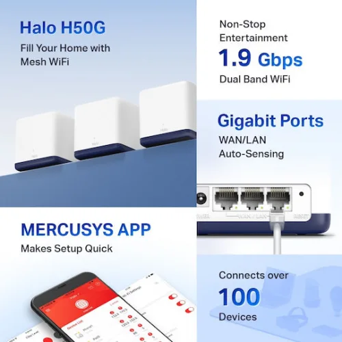 Mercusys H50G v1 WiFi Mesh Network Access Point Wi‑Fi 5 Dual Band (2.4 & 5GHz) σε Τριπλό Kit
