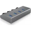 Icy Box USB 3.0 Hub 4 Θυρών με σύνδεση USB-A & Θύρα Φόρτισης και Εξωτερική Παροχή Ρεύματος Ασημί