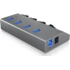 Icy Box USB 3.0 Hub 4 Θυρών με σύνδεση USB-A & Θύρα Φόρτισης και Εξωτερική Παροχή Ρεύματος Ασημί
