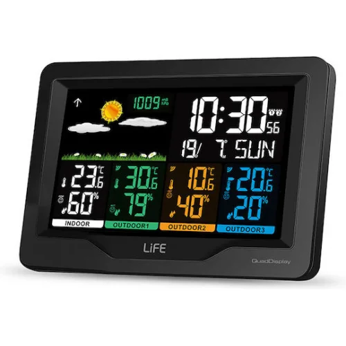 Life Continental Quad Display 221-0191 Ασύρματος Μετεωρολογικός Σταθμός Ψηφιακός Επιτραπέζιος / Επίτοιχος Μαύρος