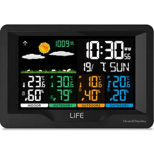 Life Continental Quad Display 221-0191 Ασύρματος Μετεωρολογικός Σταθμός Ψηφιακός Επιτραπέζιος / Επίτοιχος Μαύρος