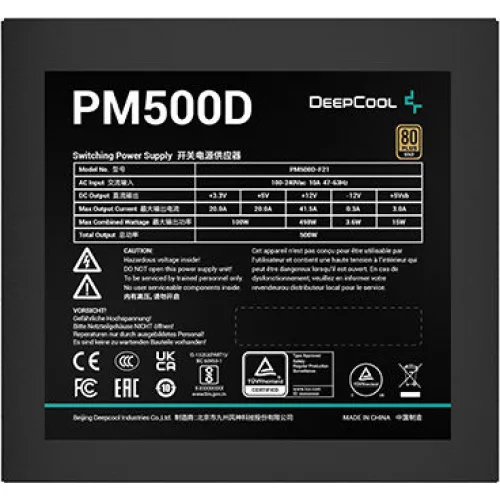 Deepcool PM500D 500W Μαύρο Τροφοδοτικό Υπολογιστή Full Wired 80 Plus Gold