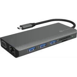 Icy Box USB-C Docking Station με HDMI 4K PD Ethernet και σύνδεση 3 Οθονών Ασημί (IB-DK4070-CPD)