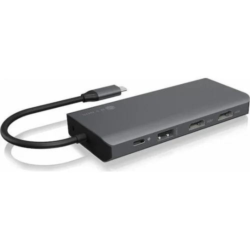 Icy Box USB-C Docking Station με HDMI 4K PD Ethernet και σύνδεση 3 Οθονών Ασημί (IB-DK4070-CPD)