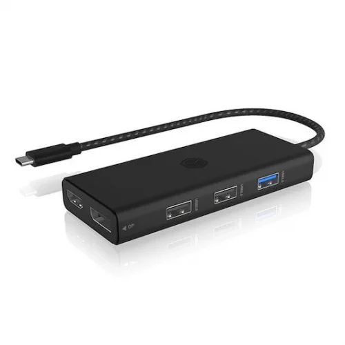 Icy Box USB-C Docking Station με HDMI/DisplayPort 4K PD Ethernet και σύνδεση 3 Οθονών Μαύρο (IB-DK4011-CPD)