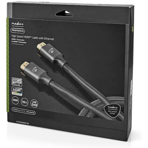 Nedis HDMI 2.0 Braided Cable HDMI male - HDMI male 10m Gun Metal Grey